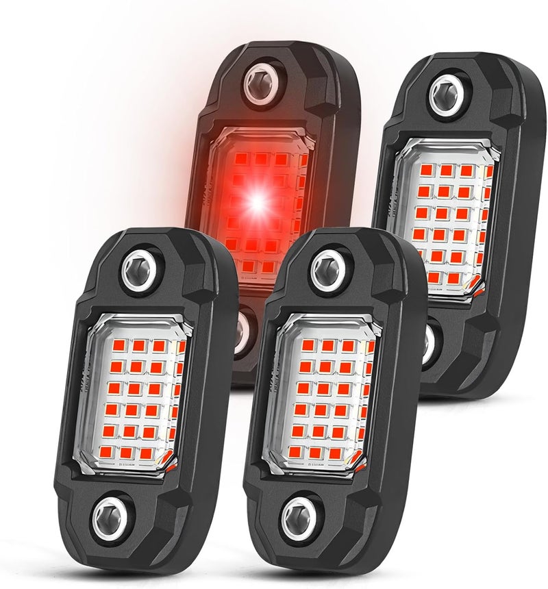 LY8 4 Pods Red Rock Lights 24 LEDs Chips Waterproof Neon Trail Rig Lamp Underglow Lights for Car Truck Motorcycle Boat SUV ATV UTV (Red) - Image 1